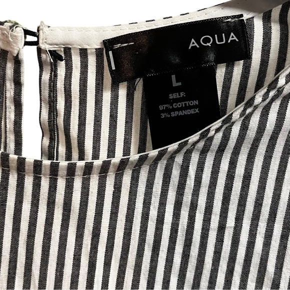 Aqua Gray And White Striped Long Sleeve‎ Sundress Belted, Women's Size Large - Picture 2 of 7